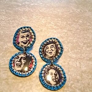 Vintage I Love Lucy Earrings Art Jewelry Signed Bottle Cap 1988 80s Handmade
